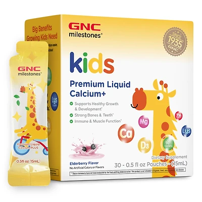 GNC Milestones Tiktok Kids Premium Liquid Calcium+ - Elderberry 15Ml (30 Pouches)
