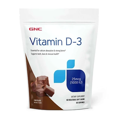 Vitamin D-3 Soft Chews - 25 mcg (1000 IU) - Chocolate - 60 Soft Chews (60 Servings)