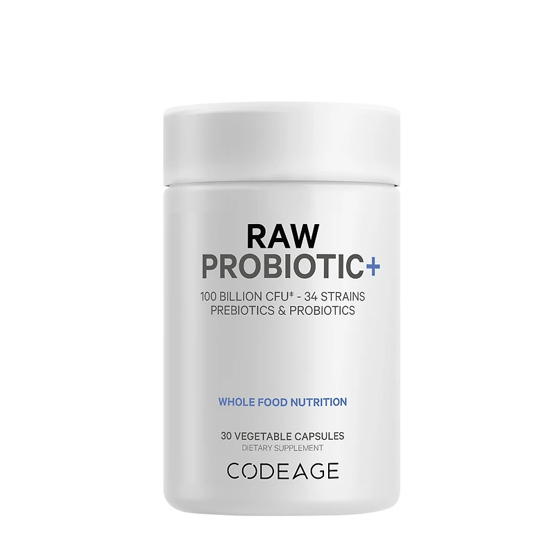Codeage Raw Probiotic+ Gluten-Free - 30 Vegetable Capsules (30 Servings)