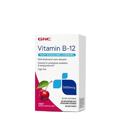 GNC Vitamin B-12 5000 Mcg - Cherry 60 Lozenges (60 Servings)