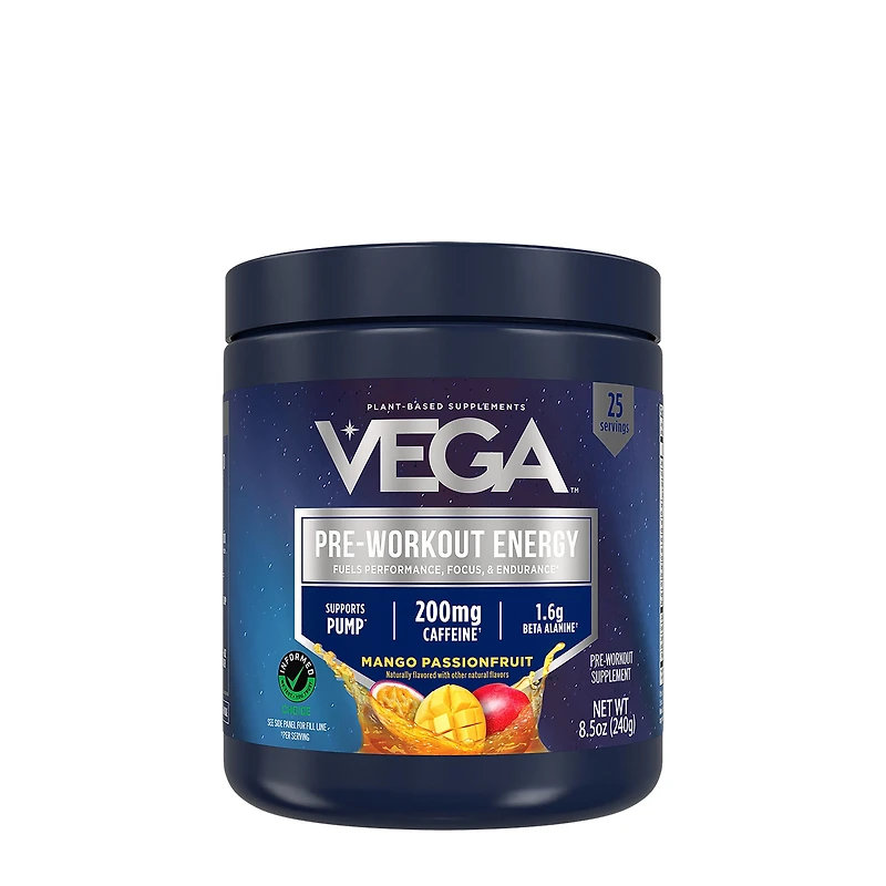 Vega Pre-Workout Energy Vegan - Passion Fruit (25 Servings) Zero Sugar