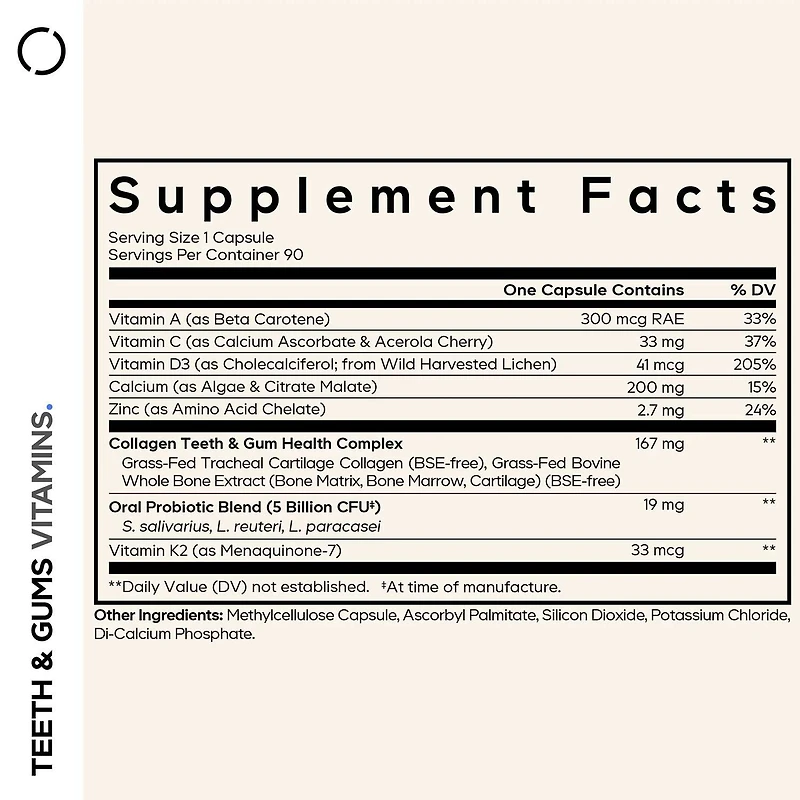Teeth & Gums Vitamins - Daily Multivitamins & Minerals + Collagen - 90 Capsules (90 Servings)