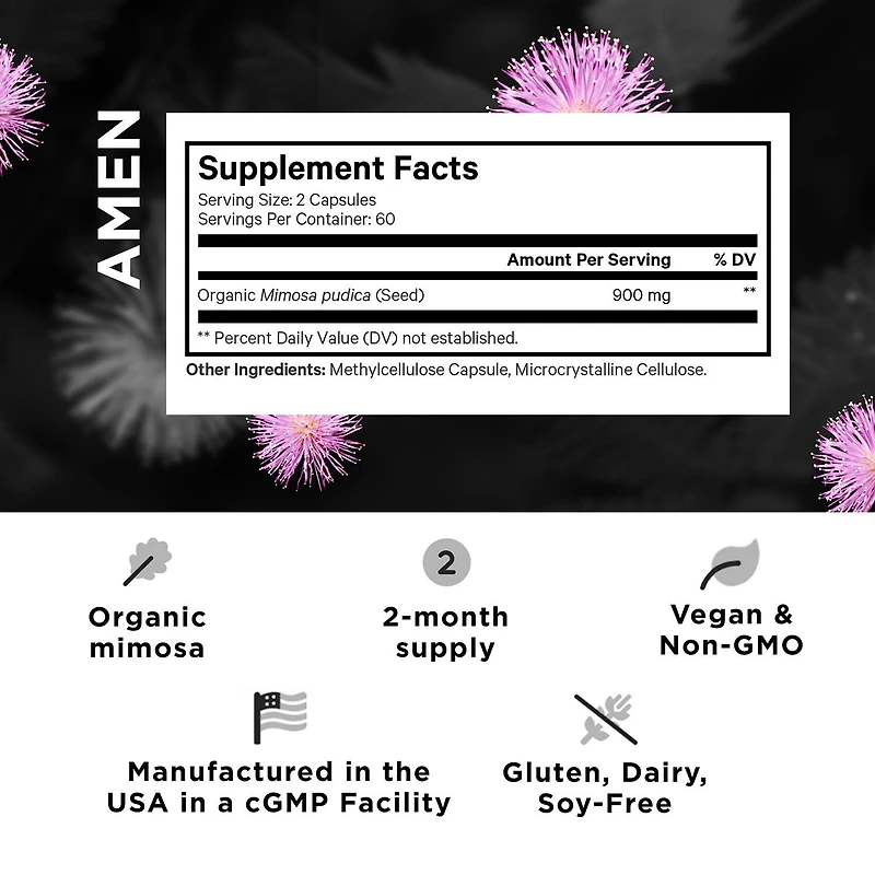 Amen Mimosa Pudica Seed 900 mg - Immune and Digestive Support - 120 Vegetable Capsules (60 Servings)