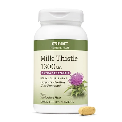 GNC Herbal Plus Milk Thistle Extra Strength 1300Mg Healthy - 120 Caplets (120 Servings)