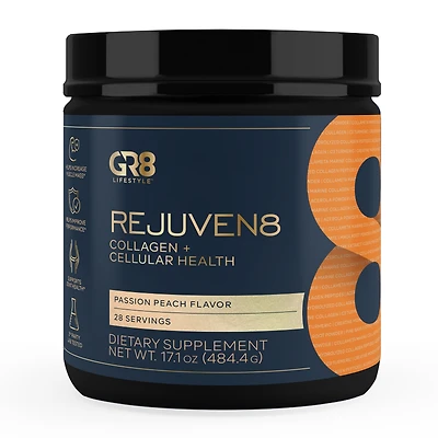 GR8 Lifestyle Rejuven8 Collagen + Cellular Health Vitamin C - Passion Peach (28 Servings)