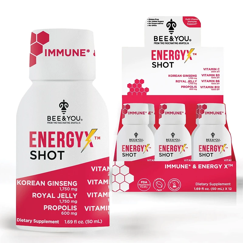 Bee and You Natural Energy Shot with Ginseng (Caffeine Free) - 1.69 Oz. (12 Bottles)
