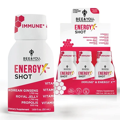 Bee and You Natural Energy Shot with Ginseng (Caffeine Free) - 1.69 Oz. (12 Bottles)