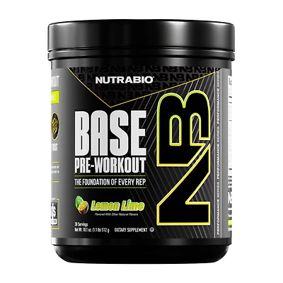 NutraBio Base Pre-Workout - Lemon Lime (30 Servings)