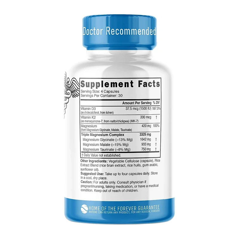D3 & K2 Triple Magnesium - 120 Vegan Capsules (30 Servings)