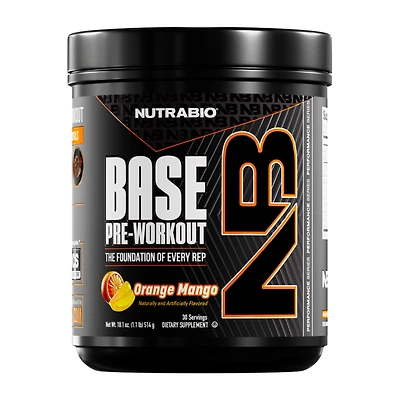 NutraBio Base Pre-Workout - Orange Mango (30 Servings)