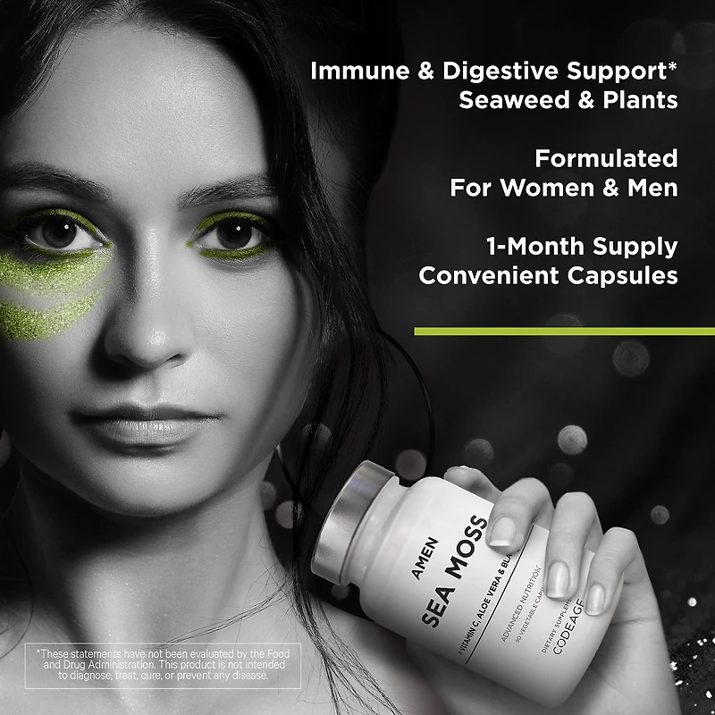 AMEN Sea Moss + Vitamin C - Aloe Vera & Black Pepper - 90 Vegetable Capsules (30 Servings)
