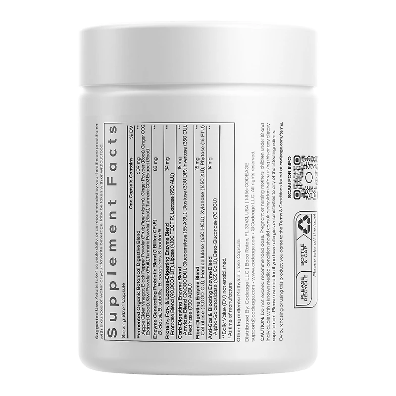 Fermented Digestive Enzymes with Probiotics & Prebiotics - 90 Capsules (90 Servings)