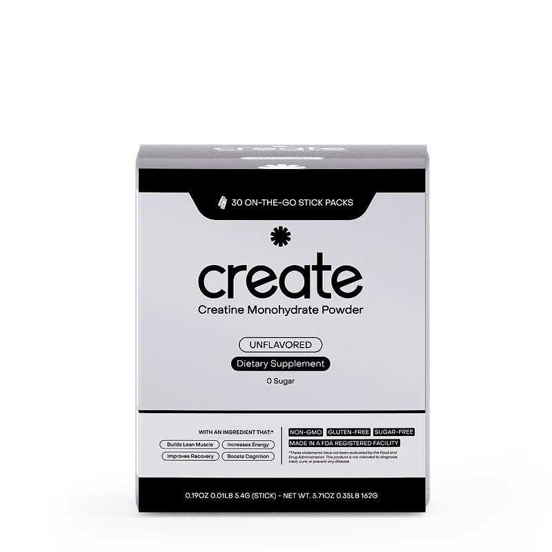 Create Wellness Creatine Monohydrate On-The-Go Stick Packs Vegan - Unflavored (30 Packs)