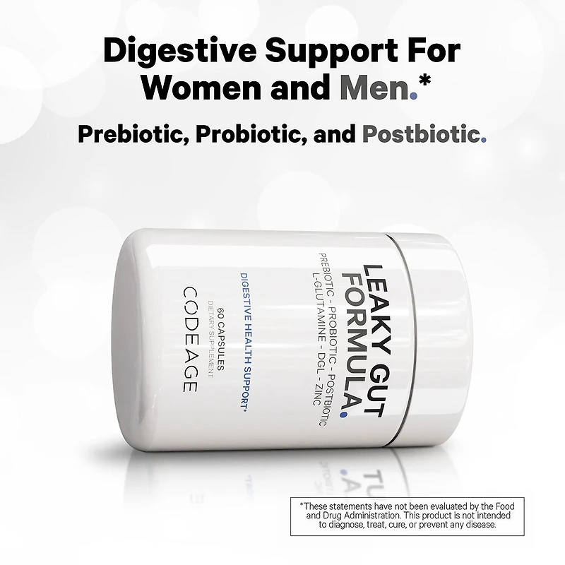 Leaky Gut Supplement - L-Glutamine - Prebiotics - Probiotics - Postbiotic - 60 Capsules (30 Servings)