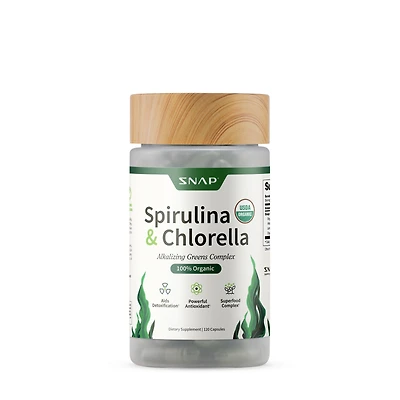 SNAP Supplements Organic Spirulina + Chlorella - 120 Capsules (30 Servings)