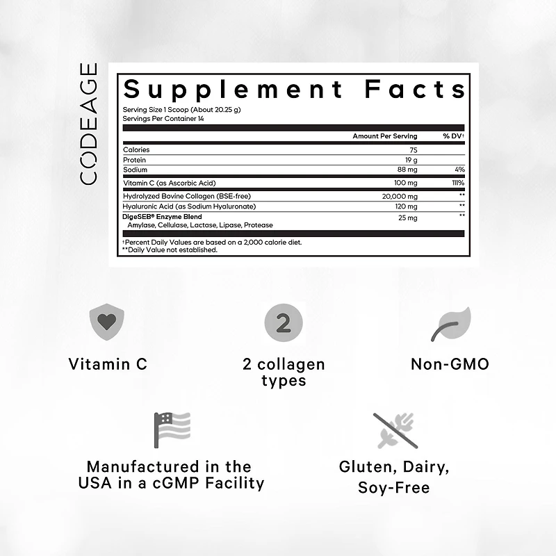Hydrolyzed Collagen Peptides Powder + Hyaluronic Acid & Vitamin C - 9.98 oz. (14 Servings)