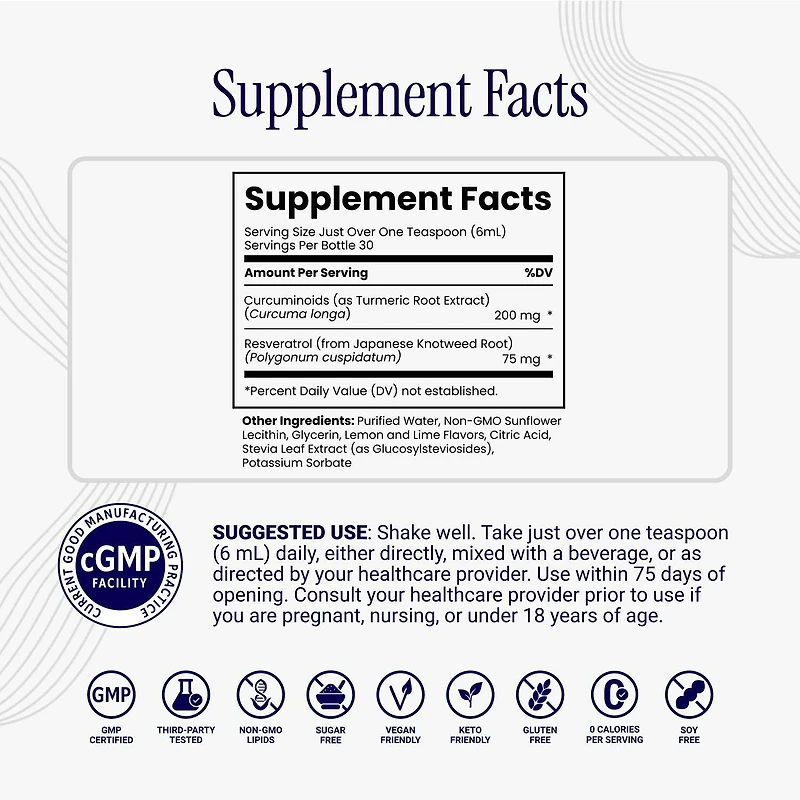Liposomal Curcumin + Resveratrol - 6 fl oz. (30 Servings)