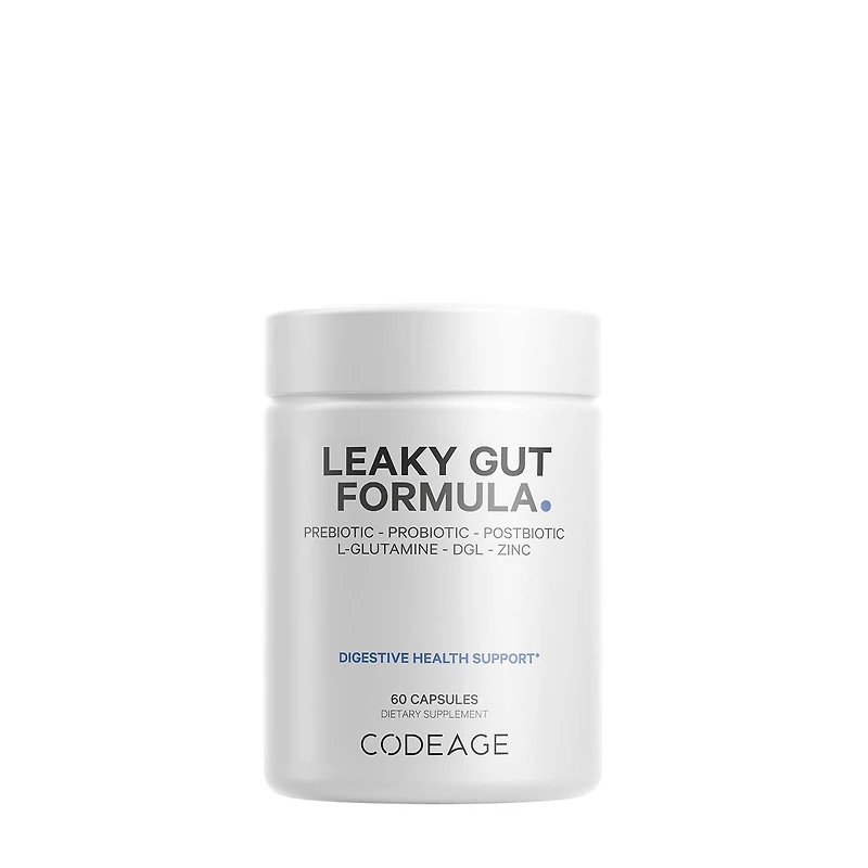 Codeage Leaky Gut Supplement Gluten-Free - L-Glutamine Prebiotics Probiotics Postbiotic 60 Capsules (30 Servings)