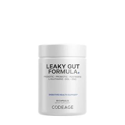 Codeage Leaky Gut Supplement Gluten-Free - L-Glutamine Prebiotics Probiotics Postbiotic 60 Capsules (30 Servings)
