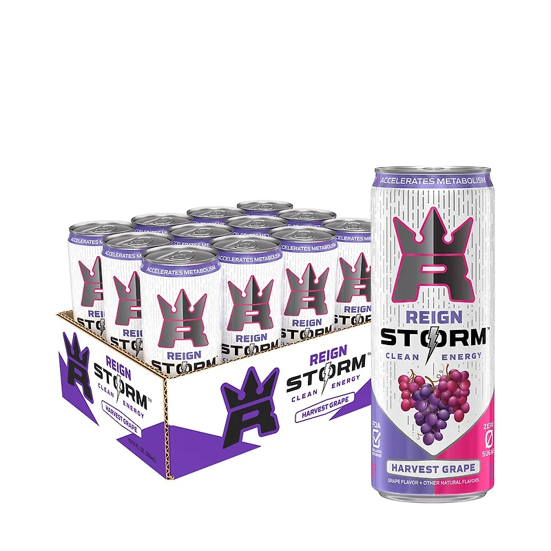Reign Storm Energy Drink Healthy - Harvest Grape 12Oz. (12 Cans) Zero Sugar