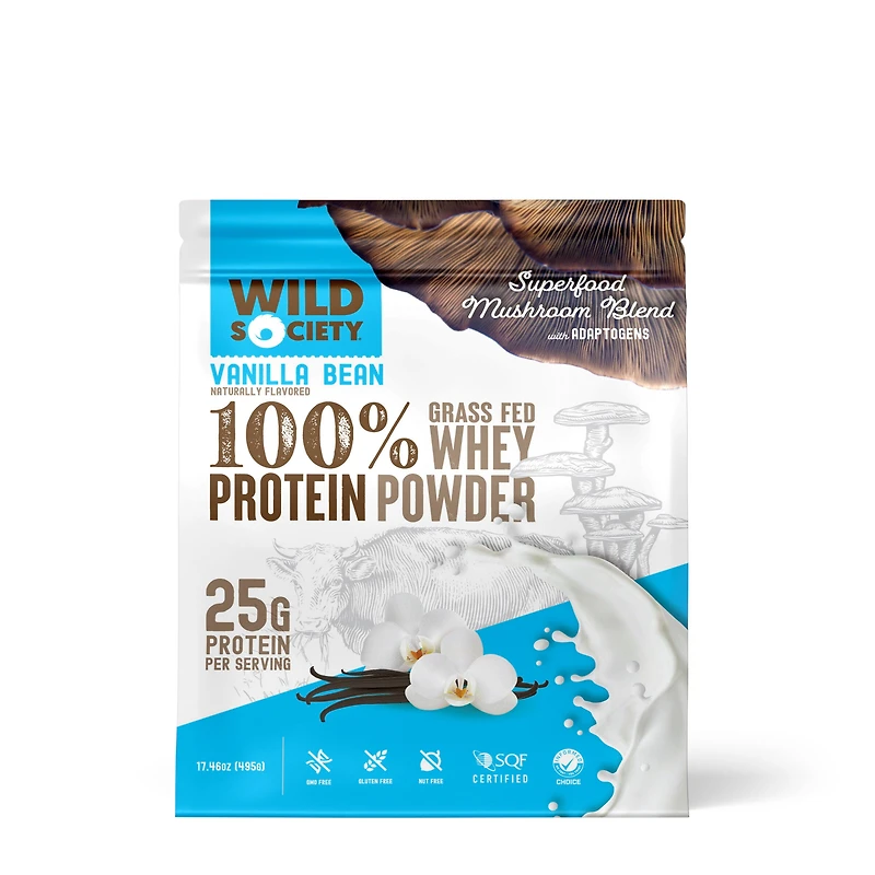 Wild Society Nutrition 100% Grass Fed Whey Protein Powder Healthy - Vanilla Bean (15 Servings)