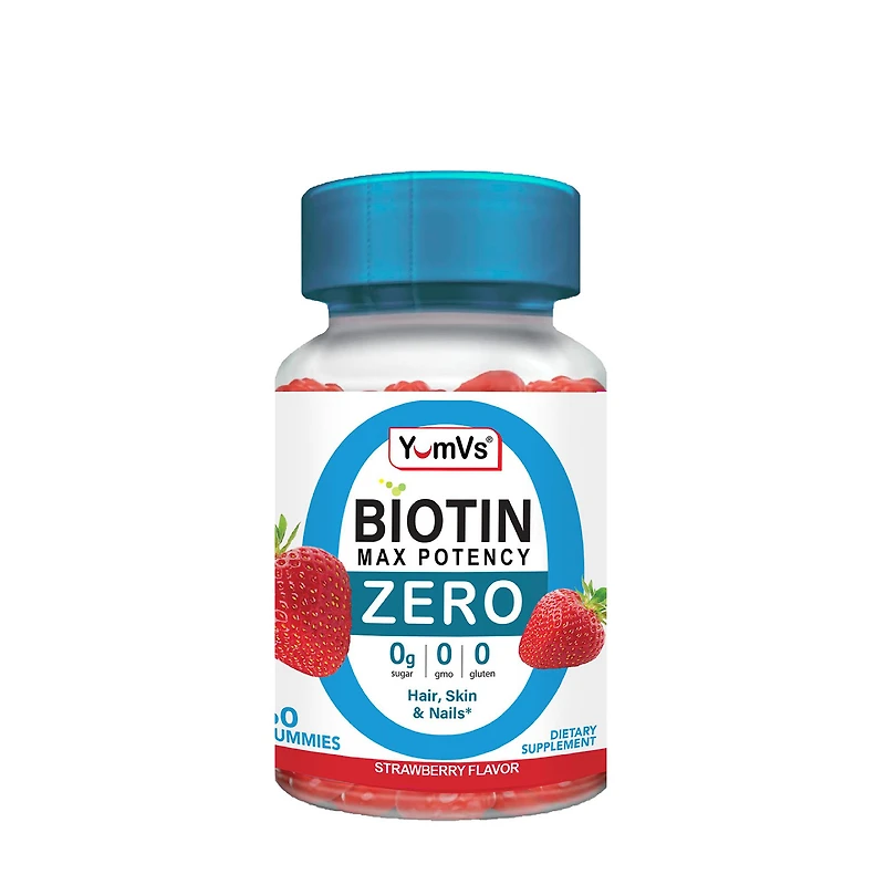 YumVs High Potency Biotin 10,000 Mcg - Raspberry Flavor 60 Gummies (30 Servings)
