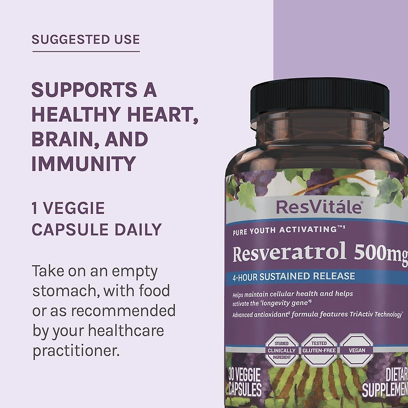 Resveratrol 500mg - 60 Vegetarian Capsules (60 Servings)