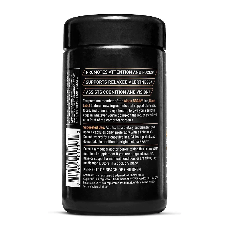 Alpha Brain® Black Label - 80 Capsules (20 Servings)