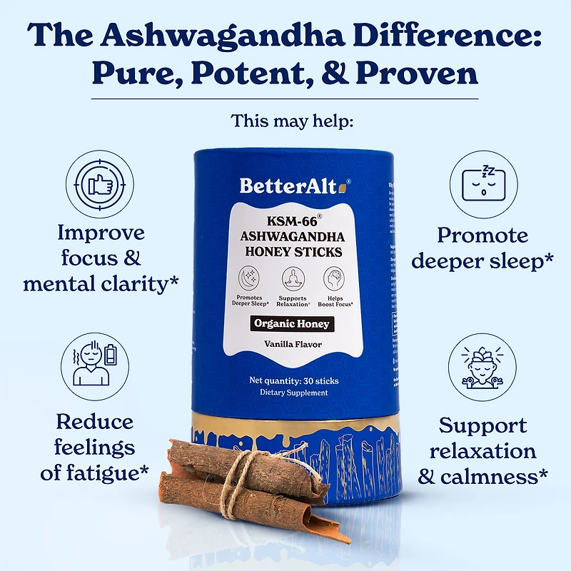KSM-66 Ashwagandha Honey Sticks - Vanilla (30 Sticks)