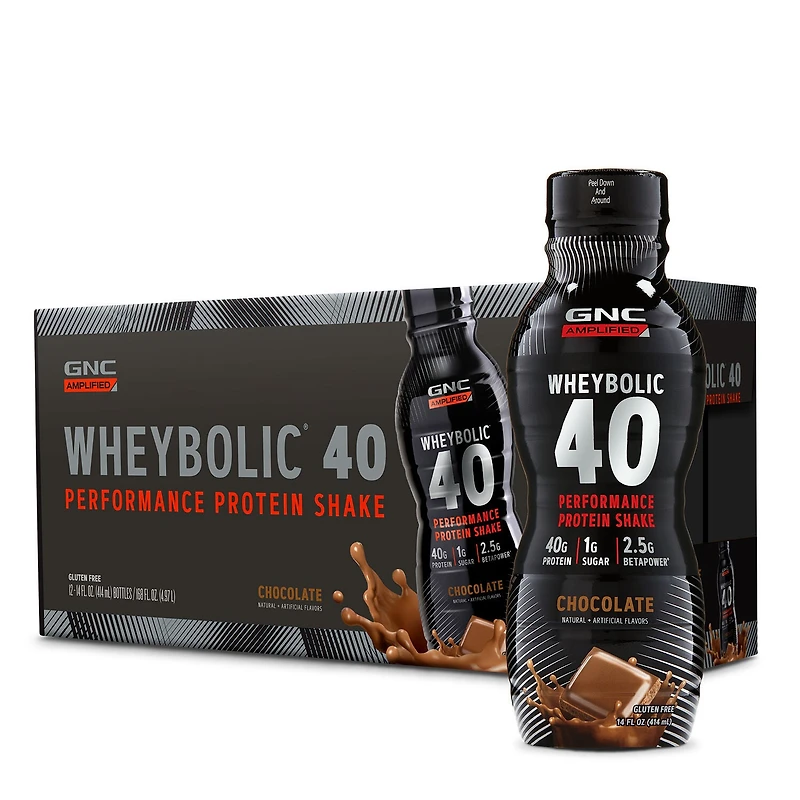 GNC AMP Whey Proteinbolic 40 Gluten-Free - Chocolate 14Oz. (12 Bottles)