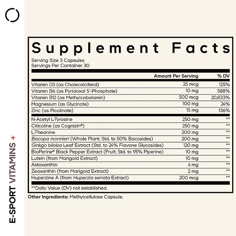 E-Sport Vitamins+ - 90 Vegetable Capsules (30 Servings)