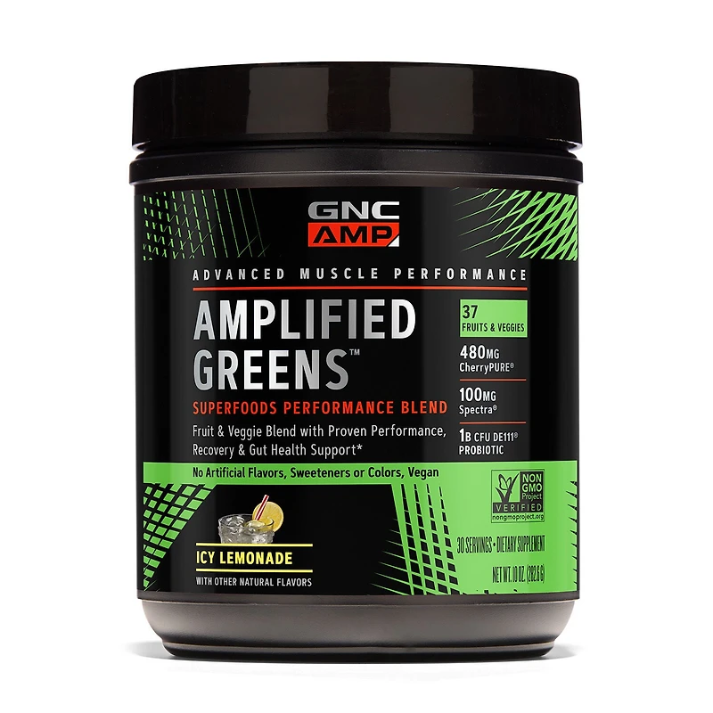 GNC AMP Amplified Greens Superfoods Performance Blend Healthy - Icy Lemonade 10 Oz. (30 Servings)