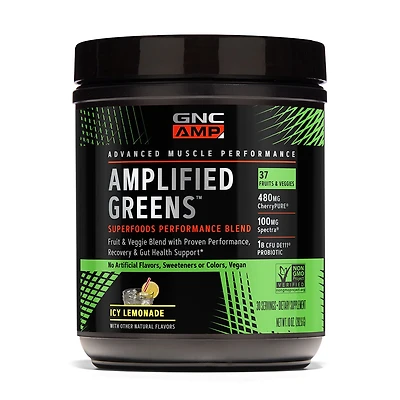 GNC AMP Amplified Greens Superfoods Performance Blend Healthy - Icy Lemonade 10 Oz. (30 Servings)