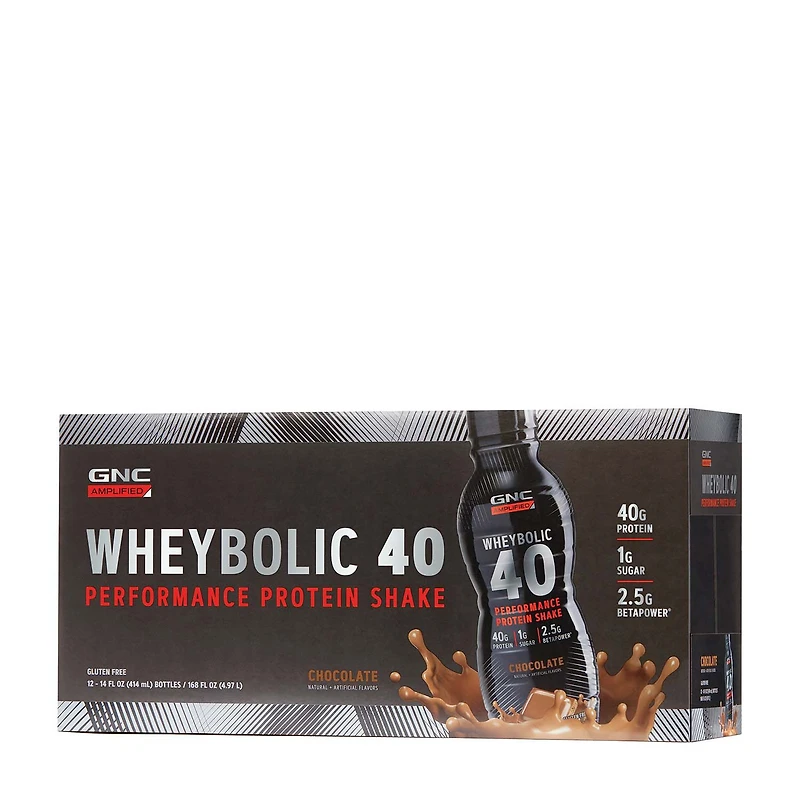 GNC AMP Whey Proteinbolic 40 Gluten-Free - Chocolate 14Oz. (12 Bottles)