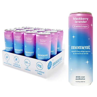 Moment of Calm Sparkling Adaptogens & Botanical Drink - Blackberry Lavender 11.5 Fl Oz (12 Cans)