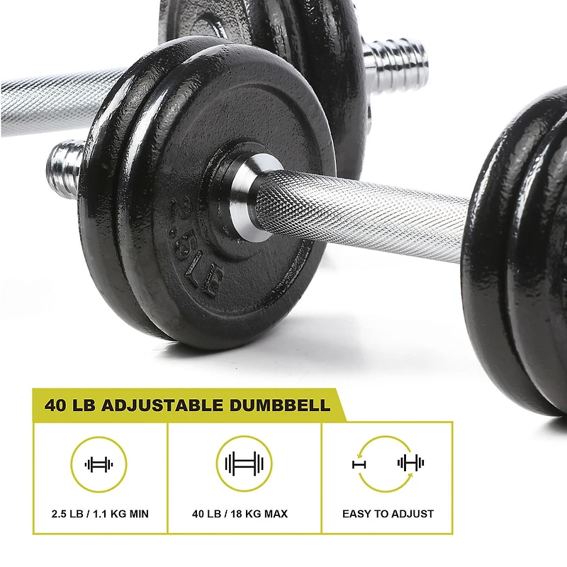 40lb Cast Iron Adjustable Dumbbell Set