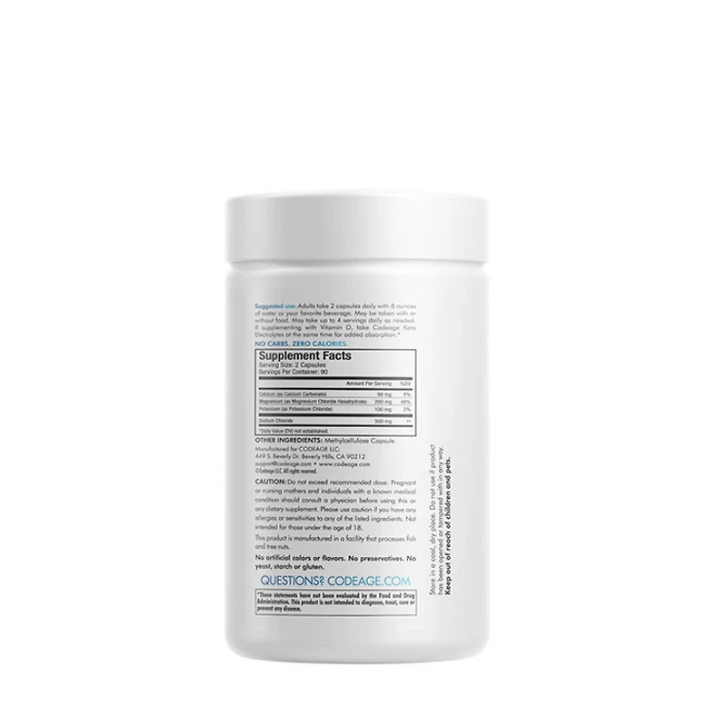 Keto Electrolytes Vegan Ketogenic Minerals Hydration Formula - 180 Capsules (90 Servings)