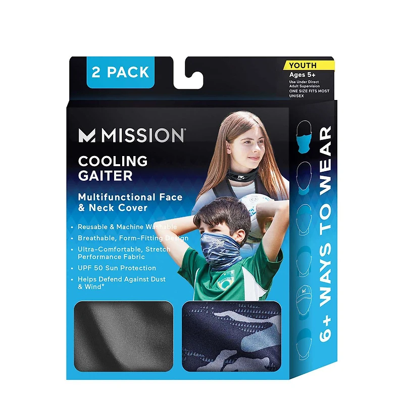 Mission Youth Cooling Gaiter - Black & Camo 2 Pack