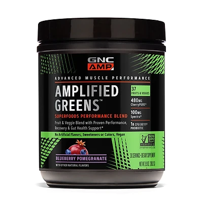 GNC AMP Amplified Greens Superfoods Performance Blend Healthy - Blueberry Pomegranate 9.9 Oz. (30 Servings)