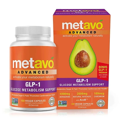 Advanced GLP-1 Glucose Metabolism Support - 180 Veggie Capsules (60 Servings)