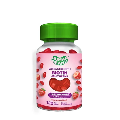 Human Beanz Extra Strength Biotin Jelly Beans - Strawberry Blast 120 Count (60 Servings)