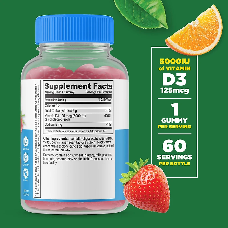 Sugar Free Vitamin D3 5000IU - 60 Gummies (60 Servings)