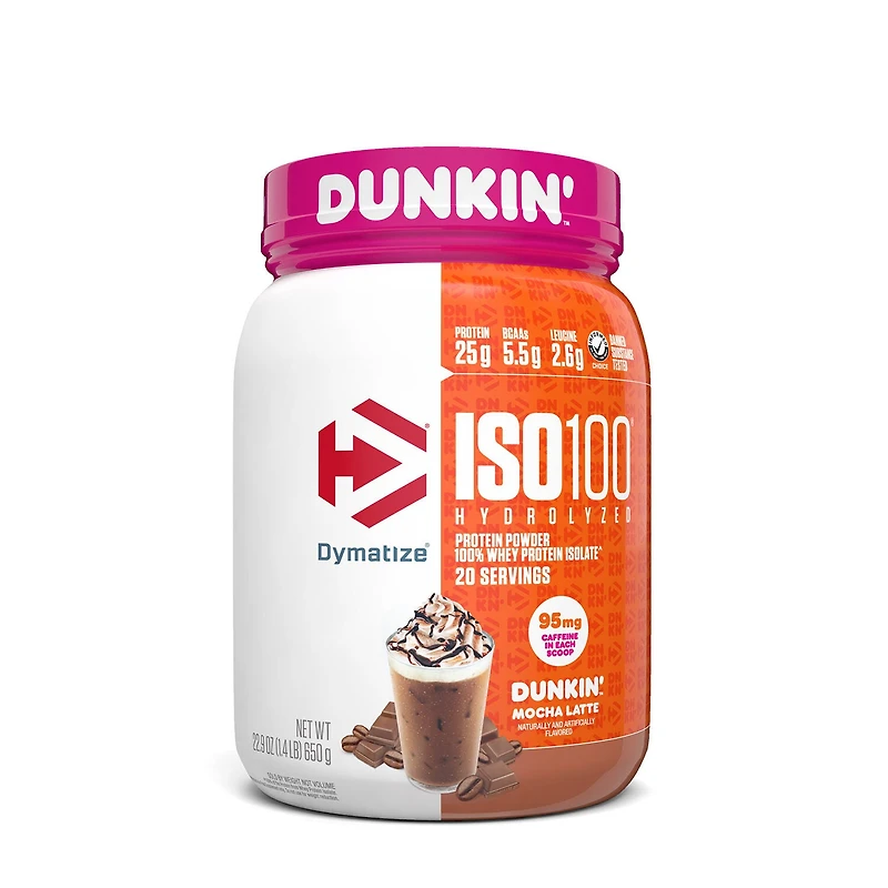Dymatize Iso100 Whey Protein Isolate - Dunkin' Mocha Latte (20 Servings) 1.4 lbs.