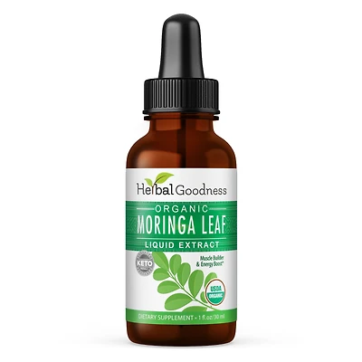 Herbal Goodness Organic Moringa Leaf Liquid Extract - 1 Fl Oz. (24 Servings)
