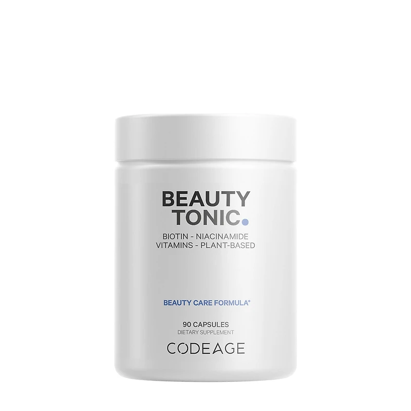 Codeage Beauty Tonic Vitamin C - Vegan Multivitamins Biotin Astaxanthin & Organic Blend 90 Capsules (30 Servings)