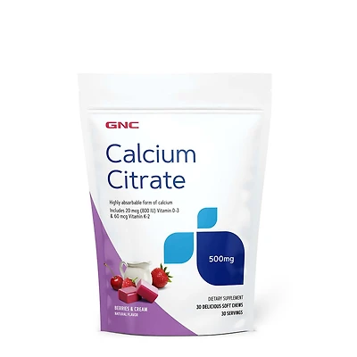 GNC Calcium Citrate 500 Mg Healthy - Berries & Cream Flavor 30 Soft Chews (30 Servings)