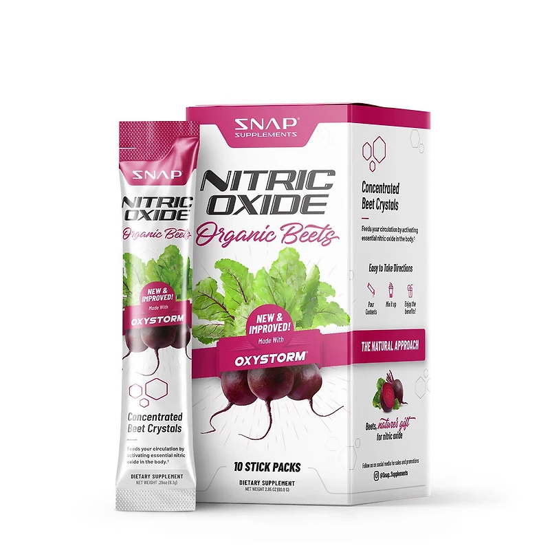 SNAP Supplements Nitric Oxide Organic Beets Stick Packs Vegan - 10 (10 Servings)