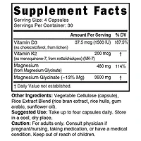 D3 & K2 Magnesium Glycinate - 120 Vegan Capsules (30 Servings)