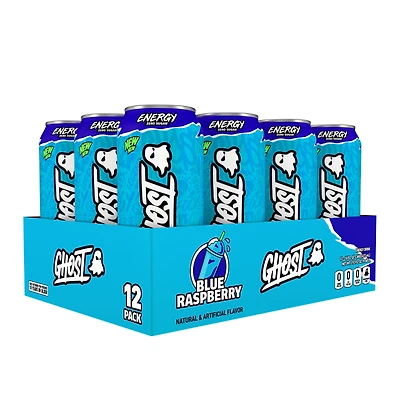 GHOST Energy Drink Vitamin B - Blue Raspberry 16 Fl Oz. (12 Cans) Zero Sugar