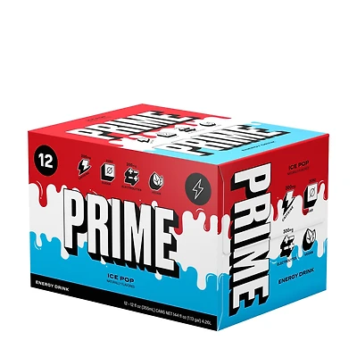 PRIME Energy Drink Vegan - Ice Pop 12Oz. (12 Cans) Zero Sugar